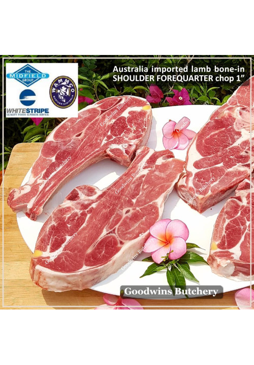 Lamb collar SHOULDER FOREQUARTER BONE-IN frozen CHOPS 2.5cm 1" 1.2 kg/pack 3-4pcs (price/kg) brand Wammco / Midfield / WhiteStripe